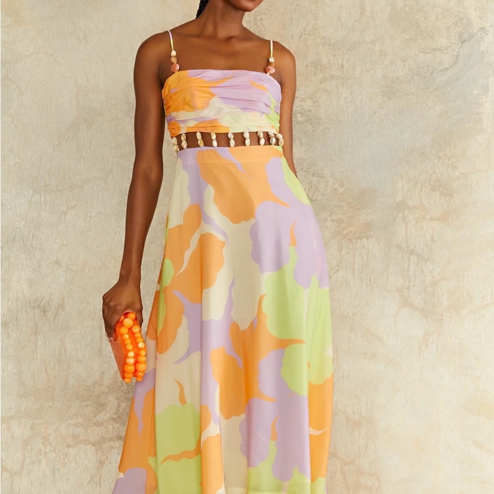 AMUR Summer Floral Beaded Midi Dress